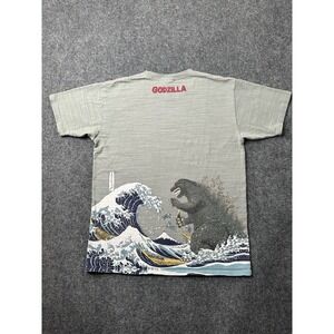 Mens Tee Godzilla Great Wave Graphic Gray Cotton Toho Print, Size XXL